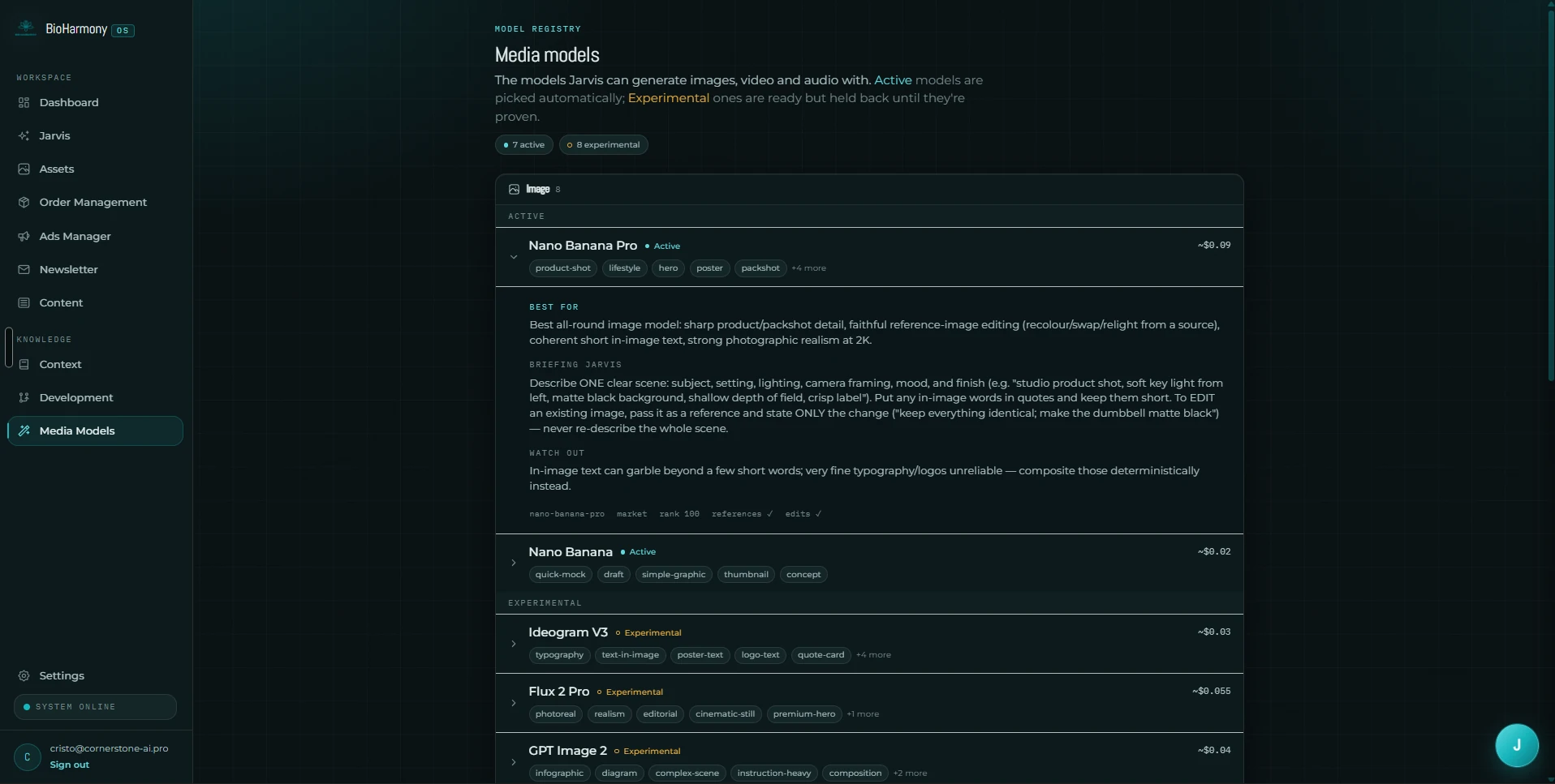 The media-model registry behind the creative engine